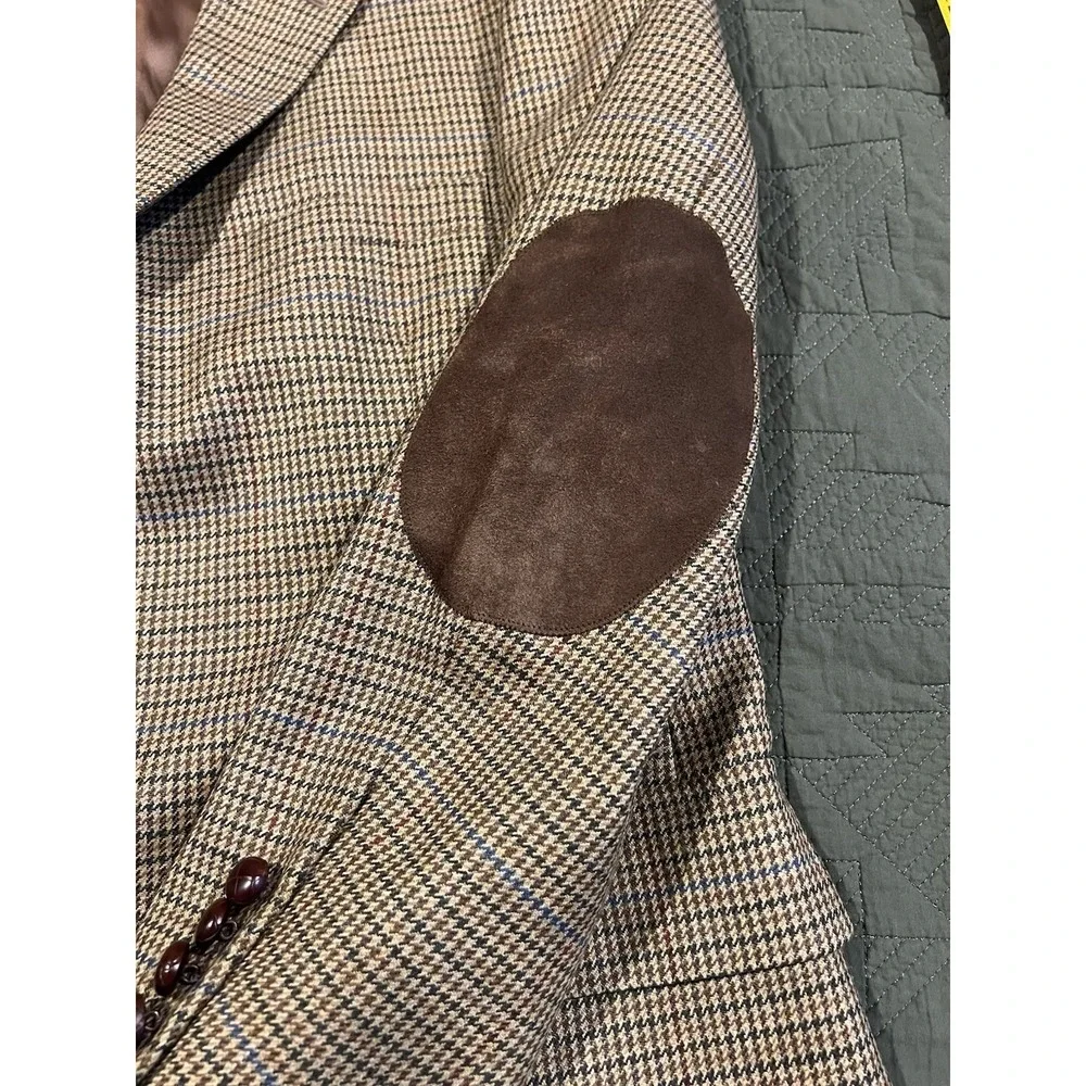 Brooks Brothers Men's Hounds Tooth Check Blazer With Suede Elbows Multicolor